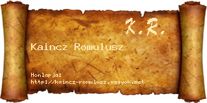 Kaincz Romulusz névjegykártya